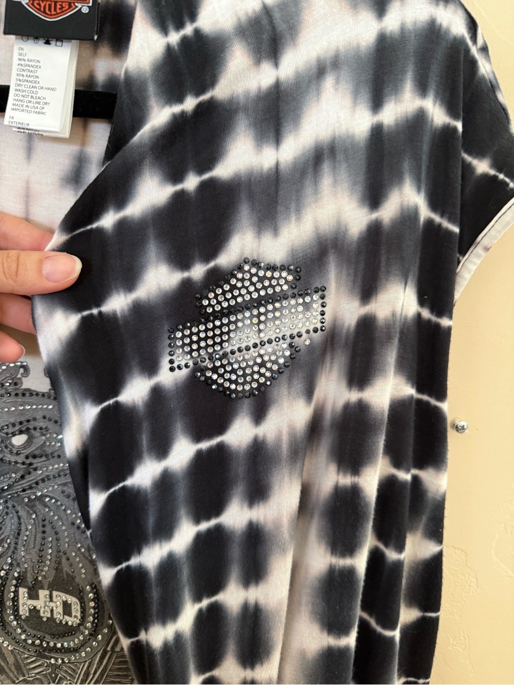 Harley Davidson Tie Dye Rhinestone Moto Open Front Cardigan Top S/M - Picture 7 of 11